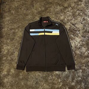 Vintage Y2K Puma Full Zip Sweatshirt Fleece Brown/Blue/White/Yellow Large